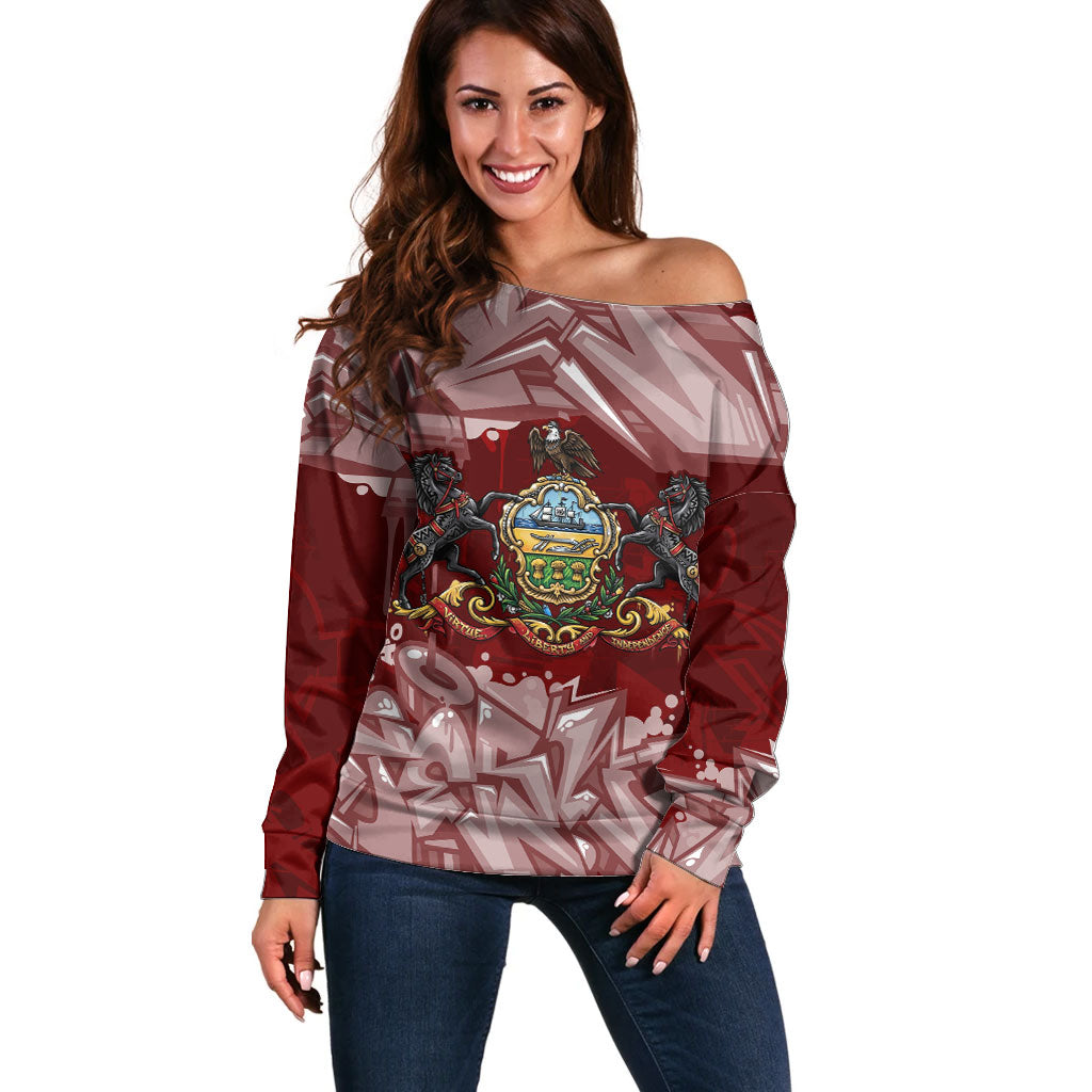 Personalized Pennsylvania Coat Of Arms Off Shoulder Sweater Street Art Graffiti Graphic