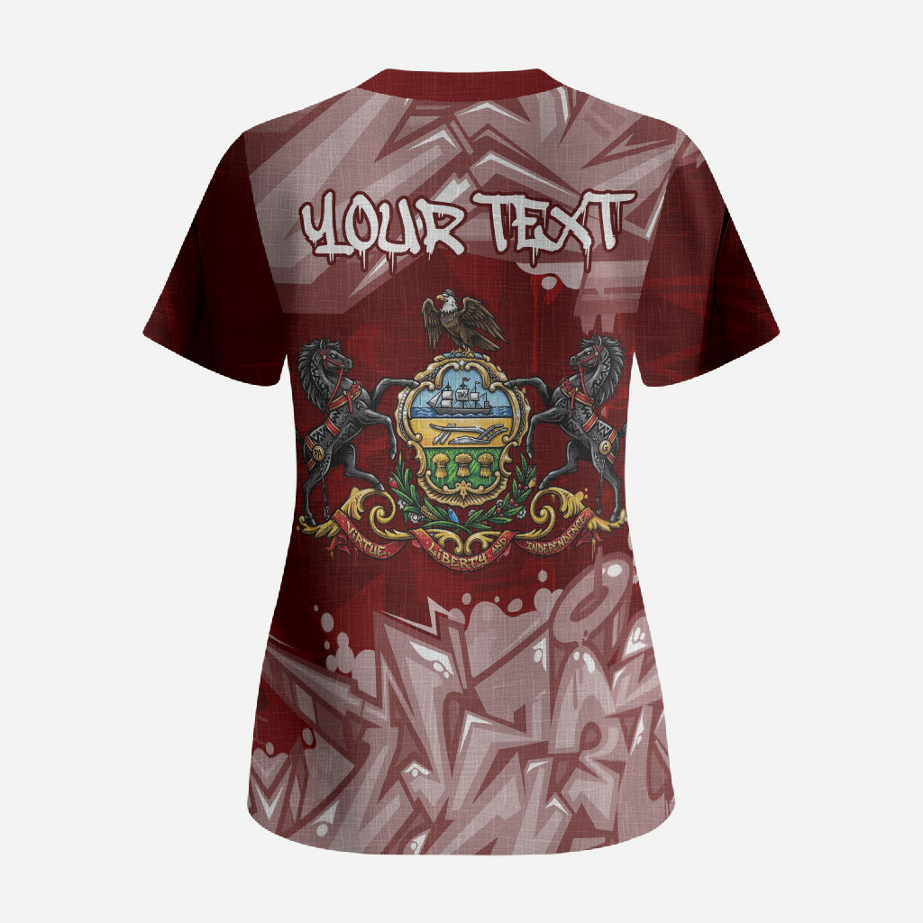 Personalized Pennsylvania Coat Of Arms Scrub Top Street Art Graffiti Graphic