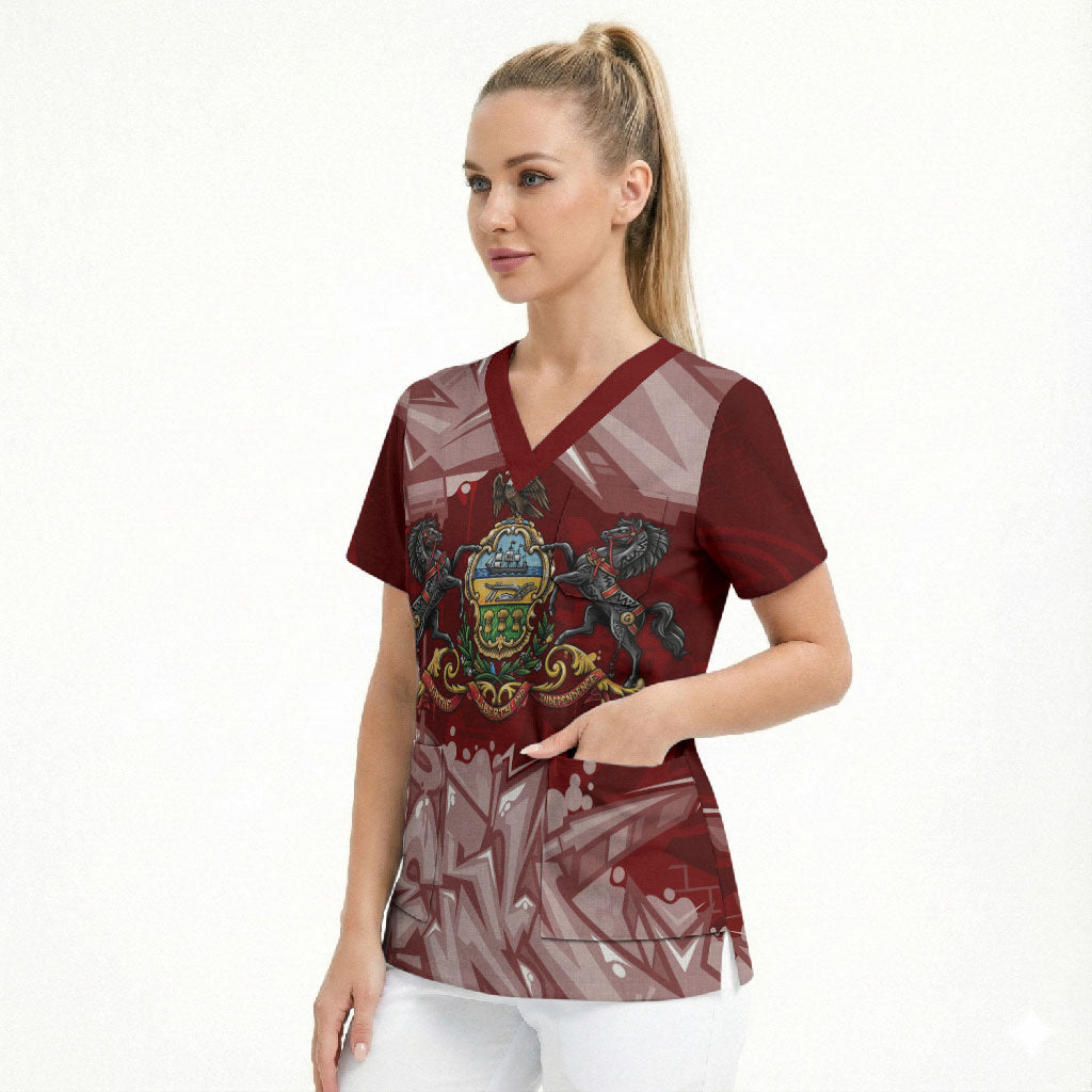 Personalized Pennsylvania Coat Of Arms Scrub Top Street Art Graffiti Graphic