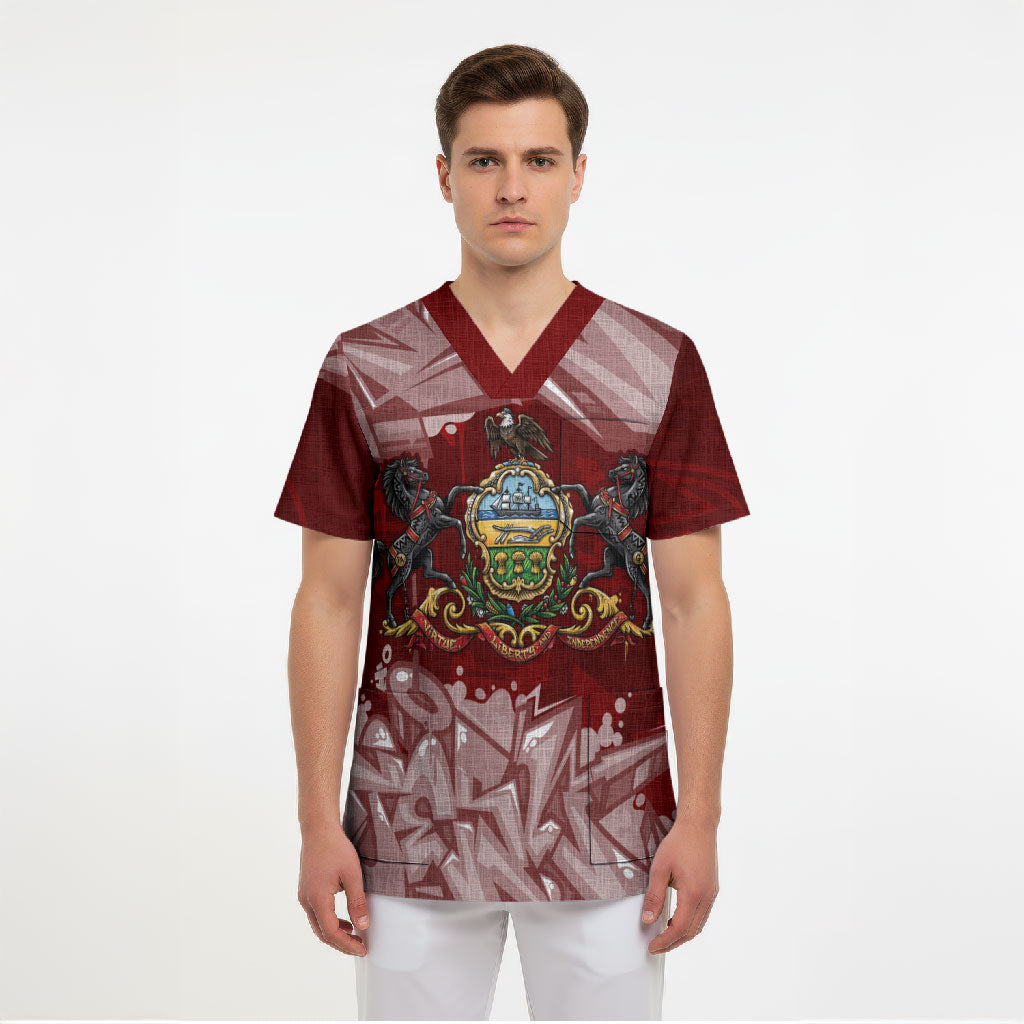 Personalized Pennsylvania Coat Of Arms Scrub Top Street Art Graffiti Graphic