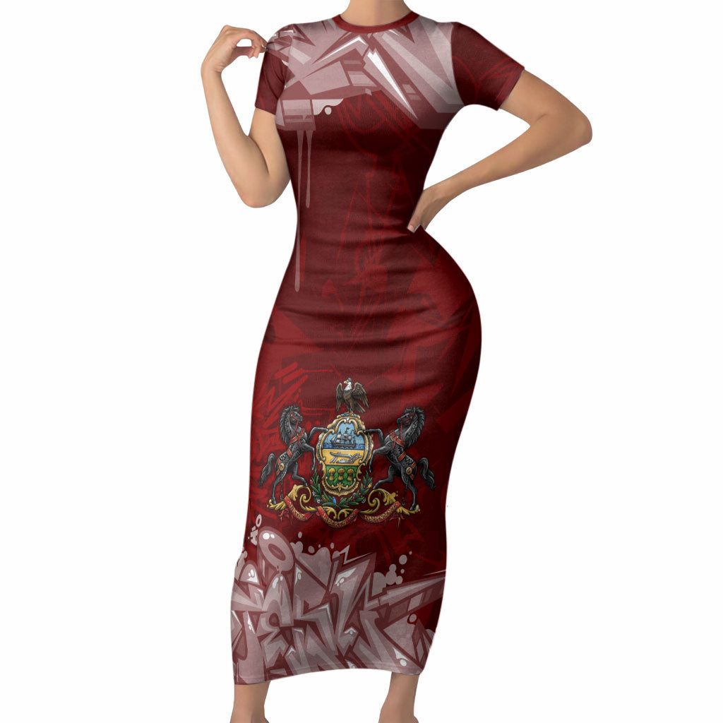 Personalized Pennsylvania Coat Of Arms Short Sleeve Bodycon Dress Street Art Graffiti Graphic
