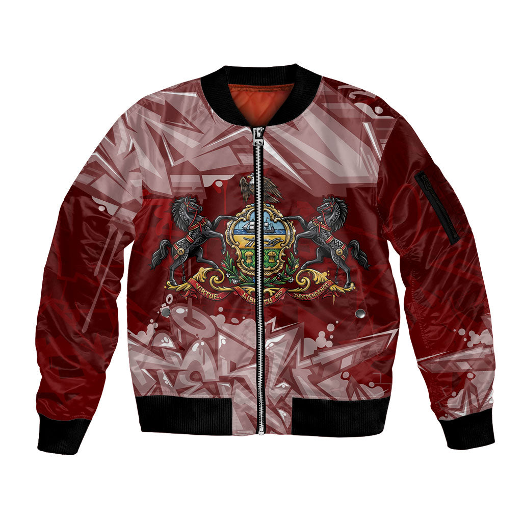 Personalized Pennsylvania Coat Of Arms Sleeve Zip Bomber Jacket Street Art Graffiti Graphic