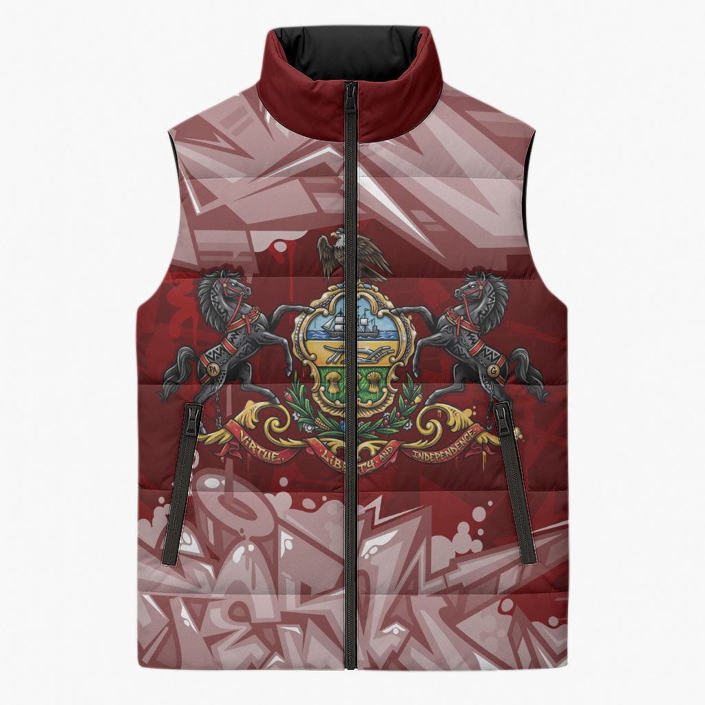 Personalized Pennsylvania Coat Of Arms Sleeveless Puffer Jacket Street Art Graffiti Graphic