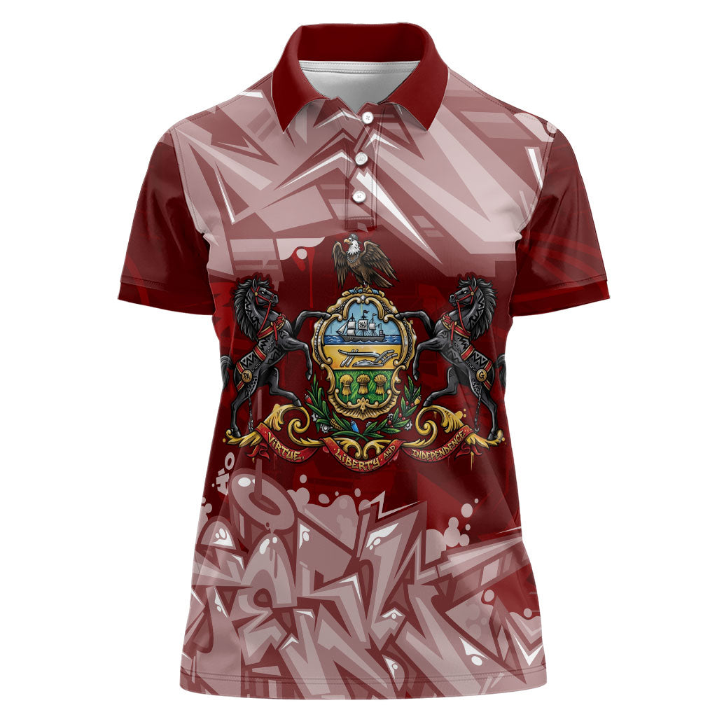 Personalized Pennsylvania Coat Of Arms Women Polo Shirt Street Art Graffiti Graphic