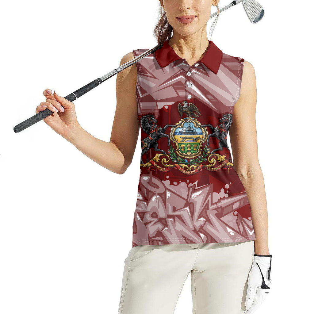 Personalized Pennsylvania Coat Of Arms Women Sleeveless Polo Shirt Street Art Graffiti Graphic