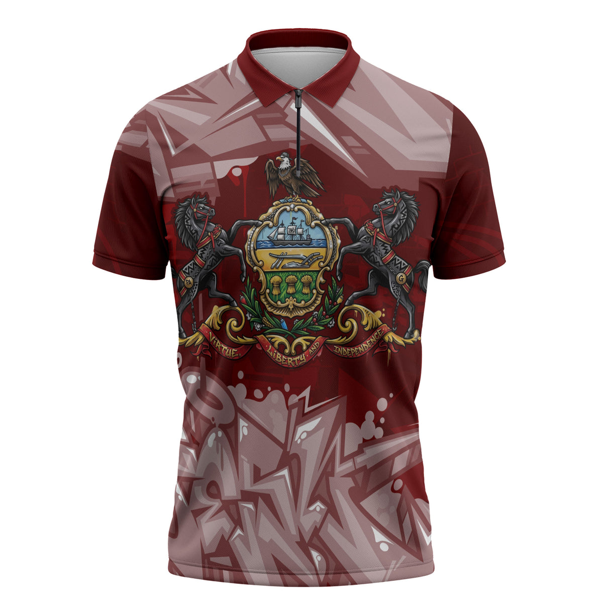 Personalized Pennsylvania Coat Of Arms Zipper Polo Shirt Street Art Graffiti Graphic