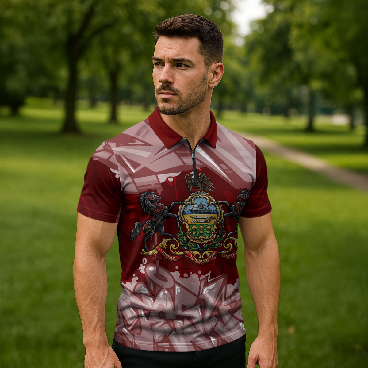 Personalized Pennsylvania Coat Of Arms Zipper Polo Shirt Street Art Graffiti Graphic