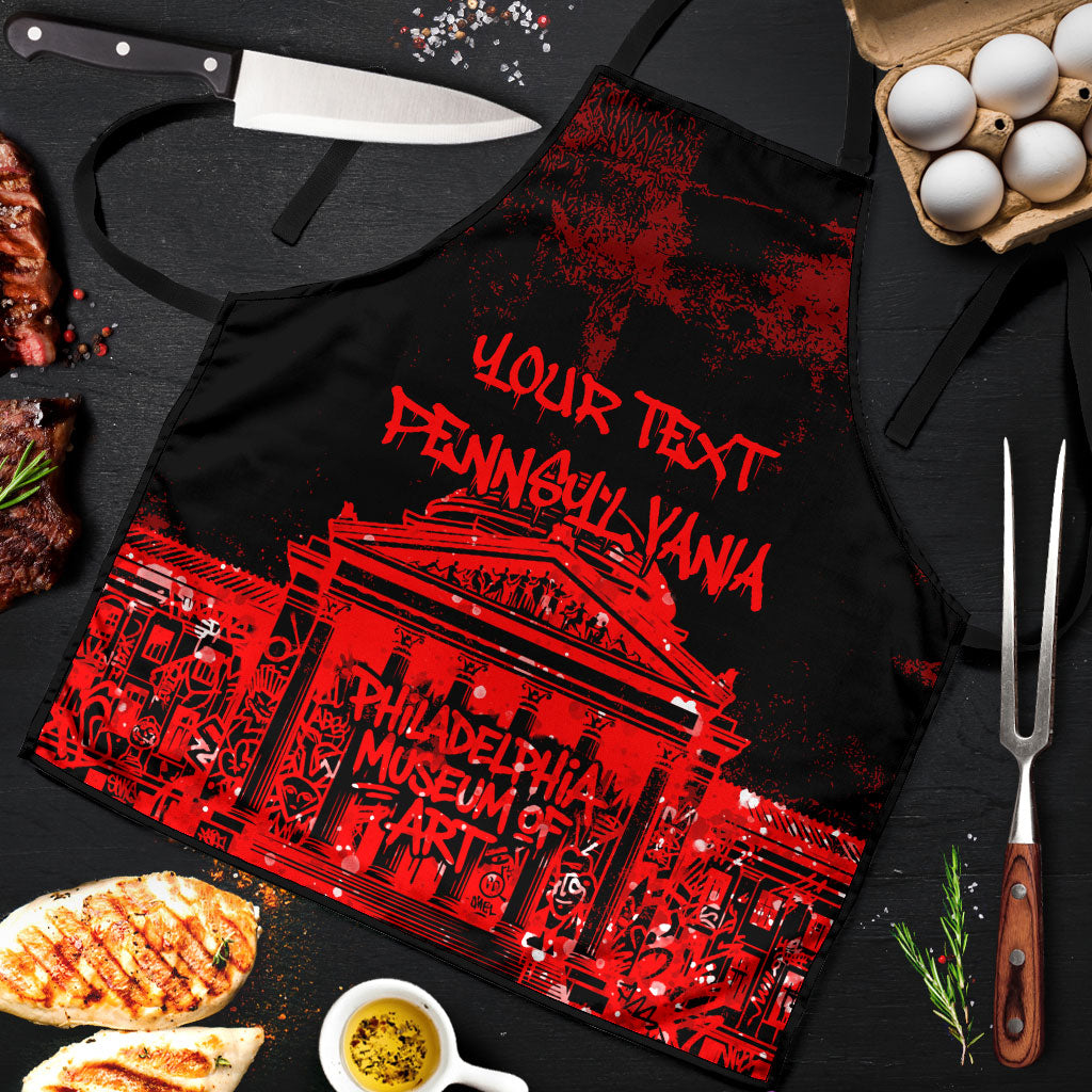 Personalized Pennsylvania Philadelphia Museum Of Art Apron Red Grunge Paint Splatter Graphic