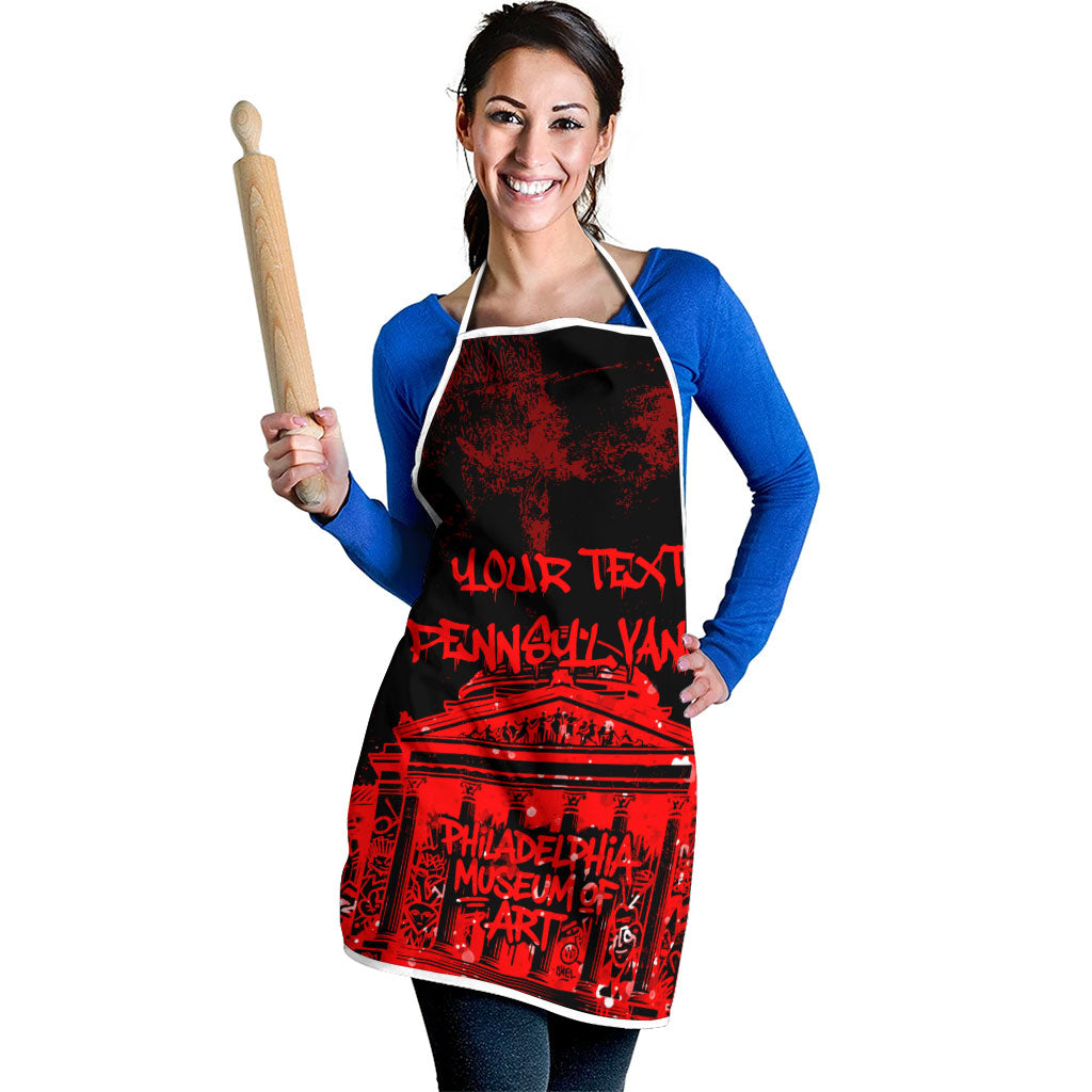 Personalized Pennsylvania Philadelphia Museum Of Art Apron Red Grunge Paint Splatter Graphic