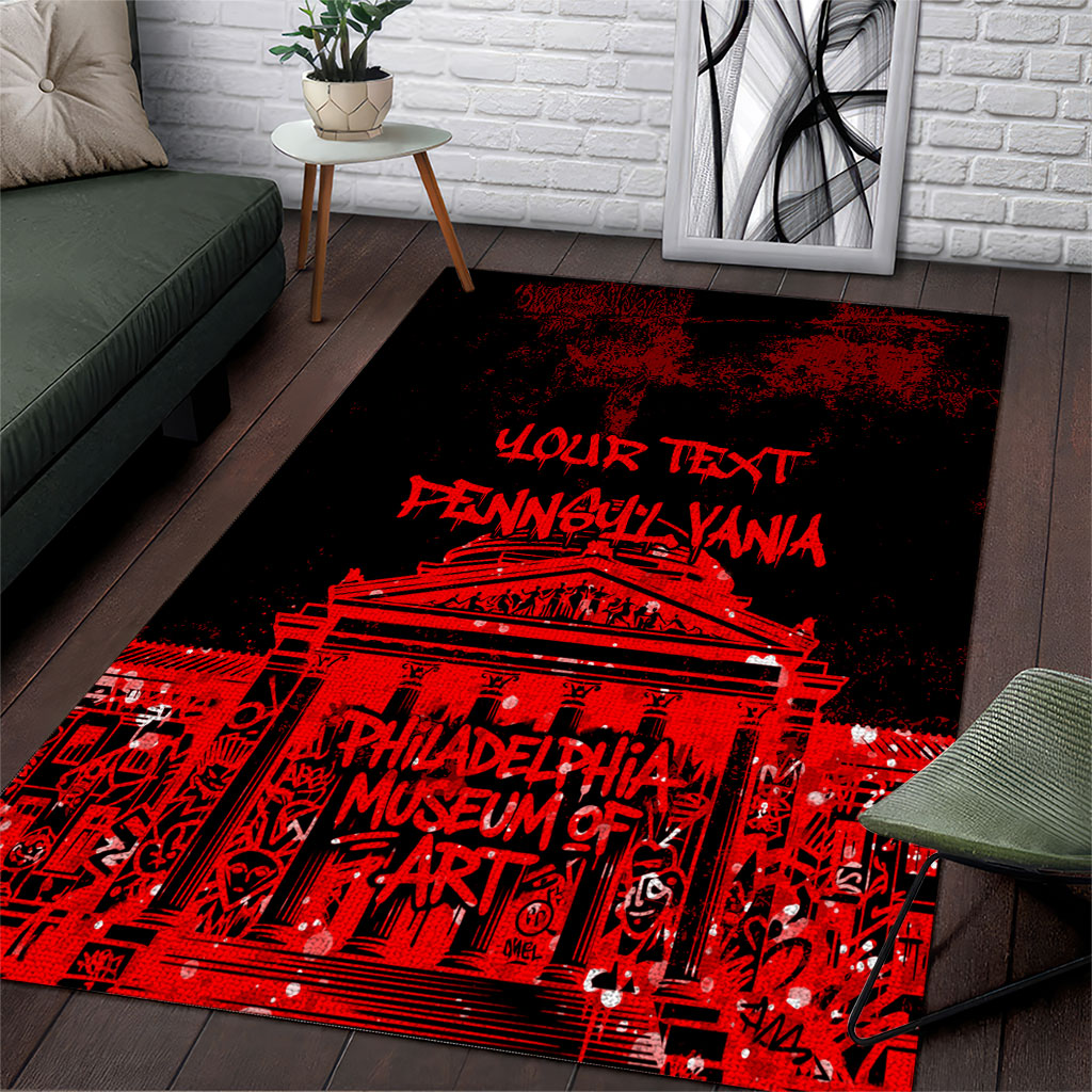 Personalized Pennsylvania Philadelphia Museum Of Art Area Rug Red Grunge Paint Splatter Graphic