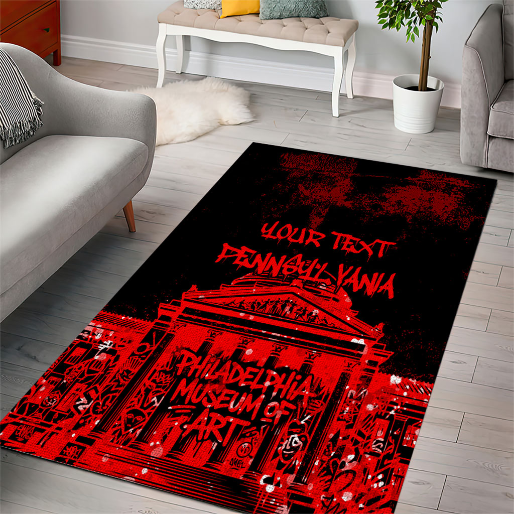 Personalized Pennsylvania Philadelphia Museum Of Art Area Rug Red Grunge Paint Splatter Graphic