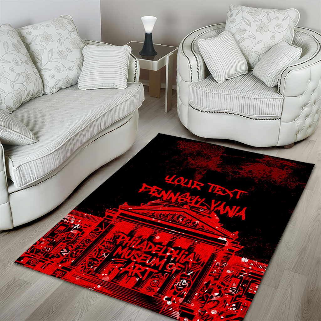 Personalized Pennsylvania Philadelphia Museum Of Art Area Rug Red Grunge Paint Splatter Graphic