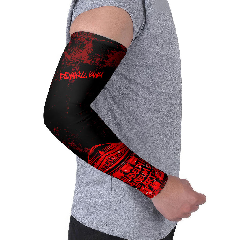 Personalized Pennsylvania Philadelphia Museum Of Art Arm Sleeves Red Grunge Paint Splatter Graphic