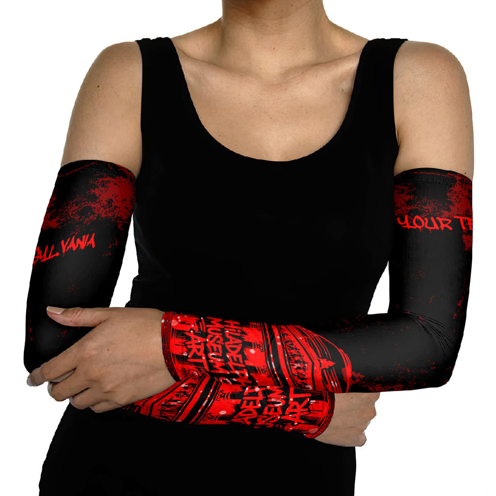 Personalized Pennsylvania Philadelphia Museum Of Art Arm Sleeves Red Grunge Paint Splatter Graphic