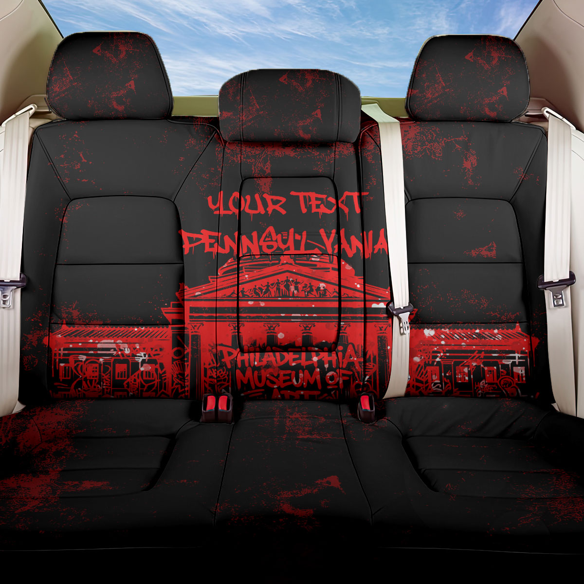 Personalized Pennsylvania Philadelphia Museum Of Art Back Car Seat Cover Red Grunge Paint Splatter Graphic