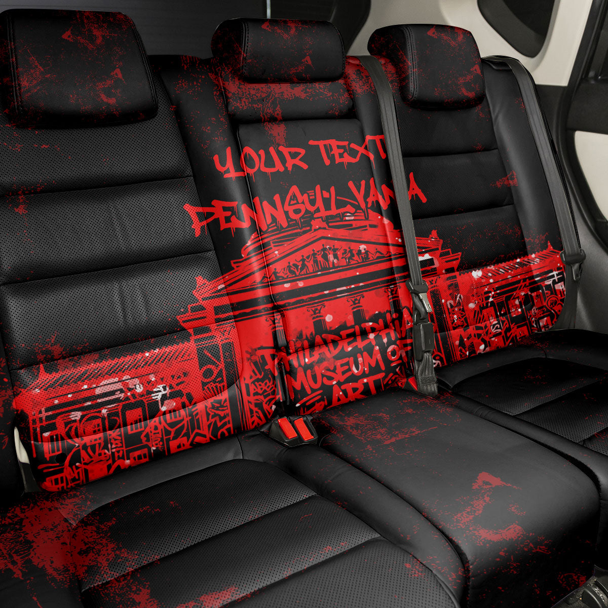 Personalized Pennsylvania Philadelphia Museum Of Art Back Car Seat Cover Red Grunge Paint Splatter Graphic