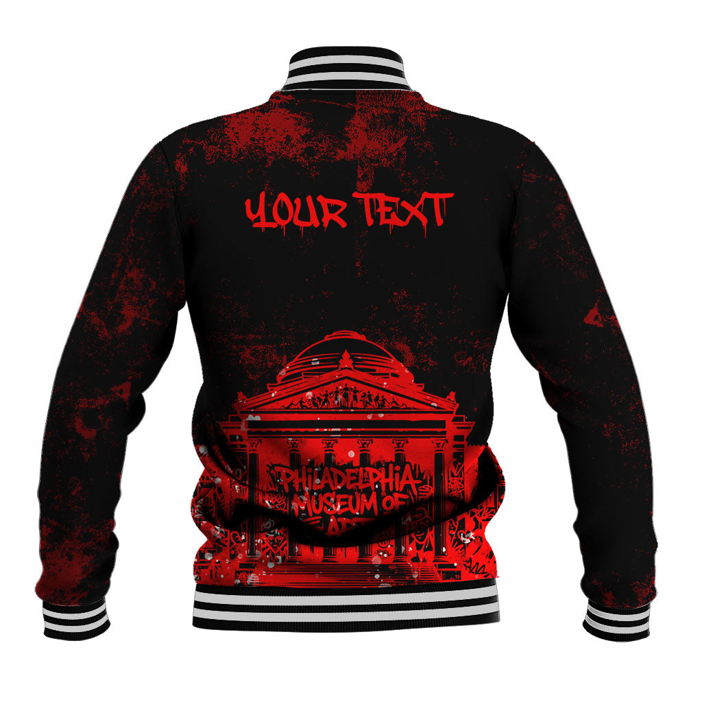Personalized Pennsylvania Philadelphia Museum Of Art Baseball Jacket Red Grunge Paint Splatter Graphic