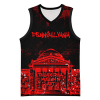 Personalized Pennsylvania Philadelphia Museum Of Art Basketball Jersey Red Grunge Paint Splatter Graphic
