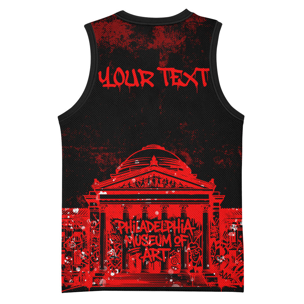 Personalized Pennsylvania Philadelphia Museum Of Art Basketball Jersey Red Grunge Paint Splatter Graphic