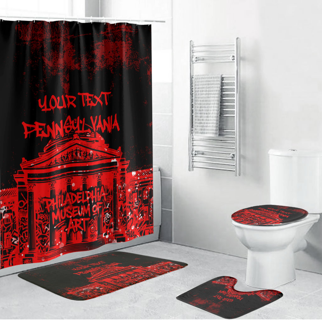 Personalized Pennsylvania Philadelphia Museum Of Art Bathroom Set Red Grunge Paint Splatter Graphic