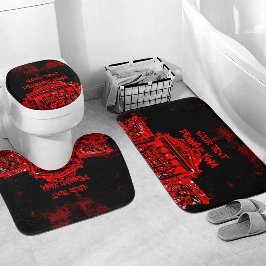 Personalized Pennsylvania Philadelphia Museum Of Art Bathroom Set Red Grunge Paint Splatter Graphic