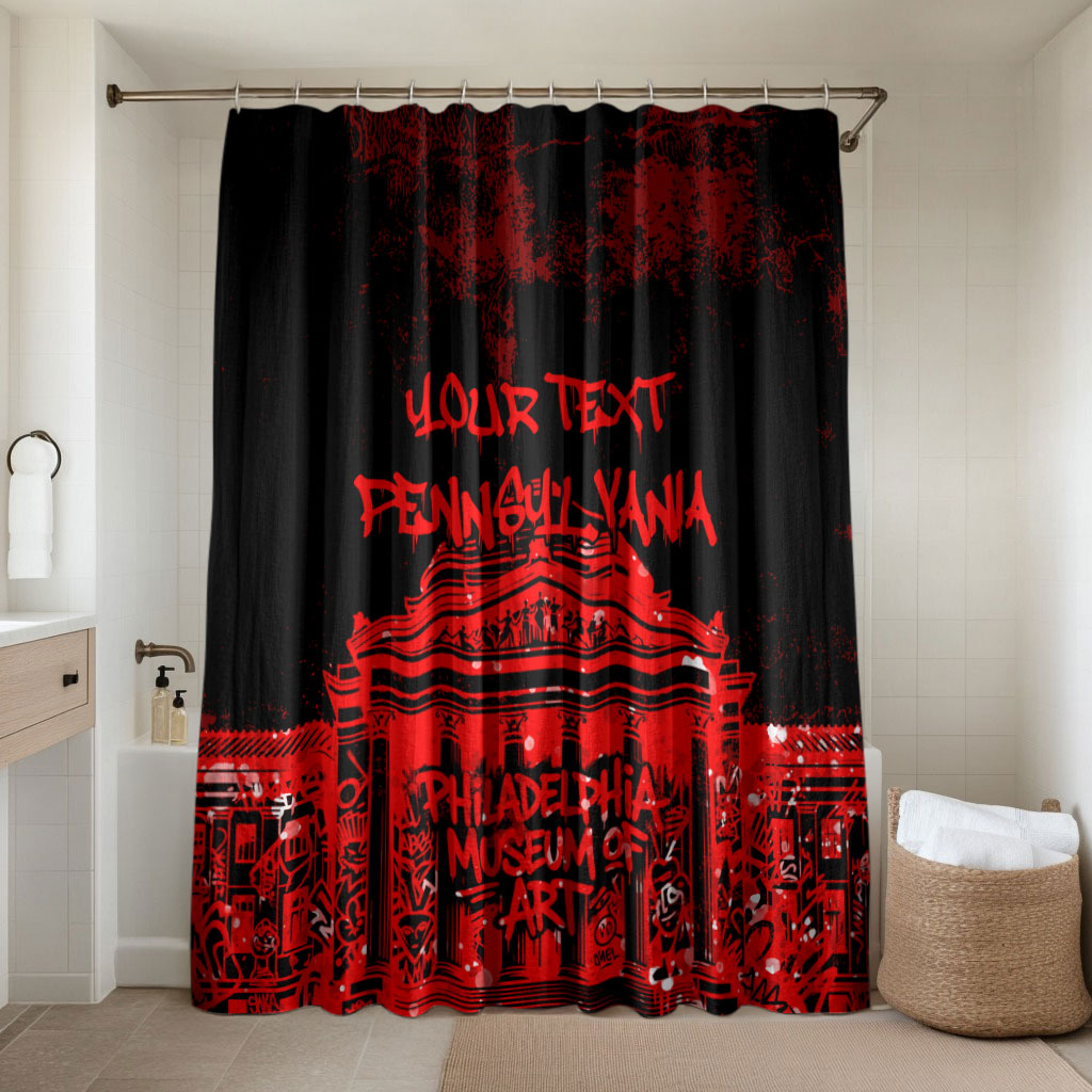 Personalized Pennsylvania Philadelphia Museum Of Art Bathroom Set Red Grunge Paint Splatter Graphic