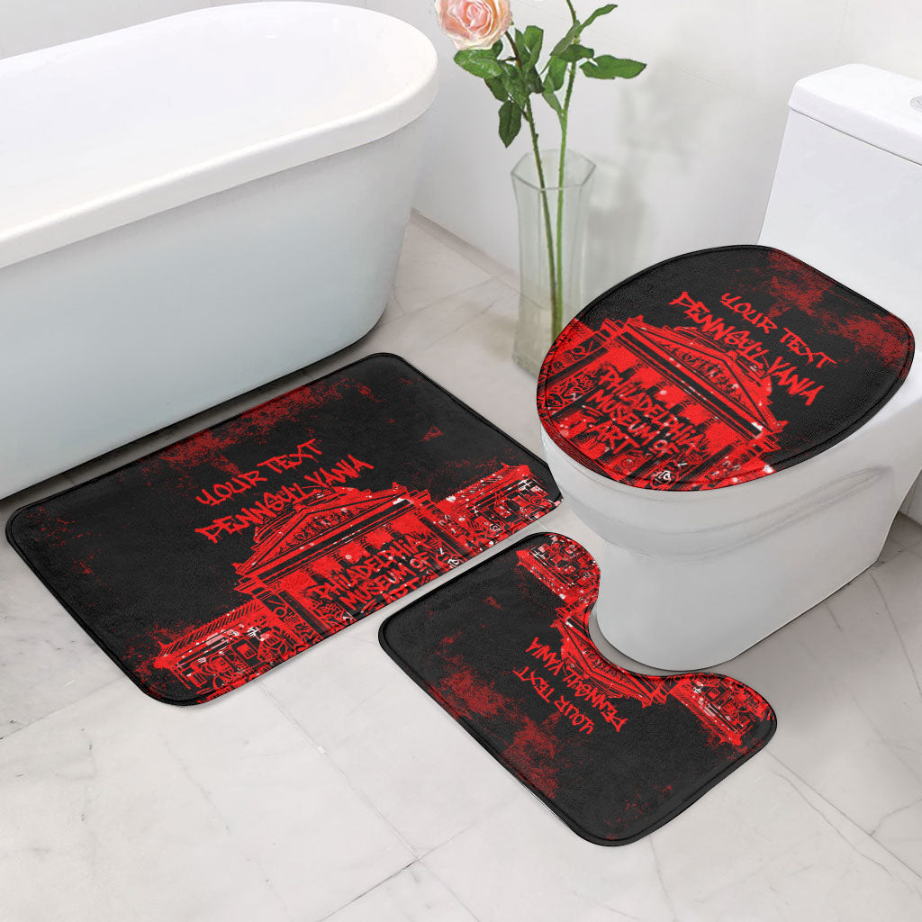 Personalized Pennsylvania Philadelphia Museum Of Art Bathroom Set Red Grunge Paint Splatter Graphic