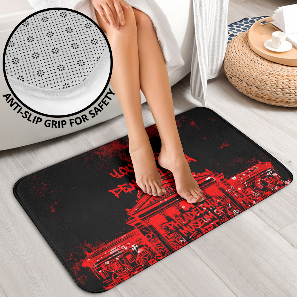 Personalized Pennsylvania Philadelphia Museum Of Art Bathroom Set Red Grunge Paint Splatter Graphic