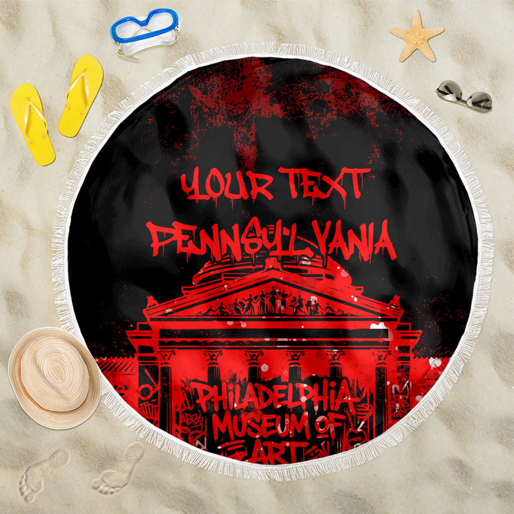 Personalized Pennsylvania Philadelphia Museum Of Art Beach Blanket Red Grunge Paint Splatter Graphic