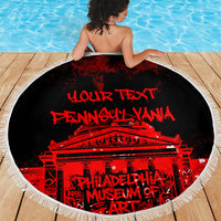 Personalized Pennsylvania Philadelphia Museum Of Art Beach Blanket Red Grunge Paint Splatter Graphic