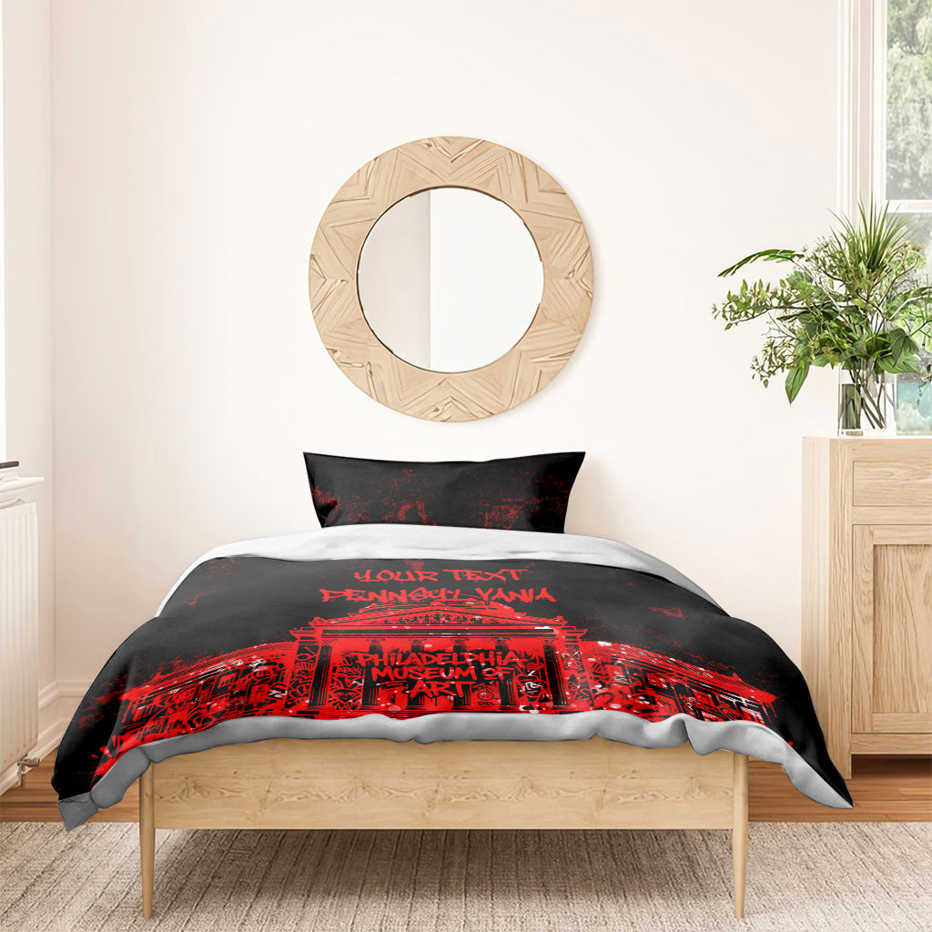 Personalized Pennsylvania Philadelphia Museum Of Art Bedding Set Red Grunge Paint Splatter Graphic