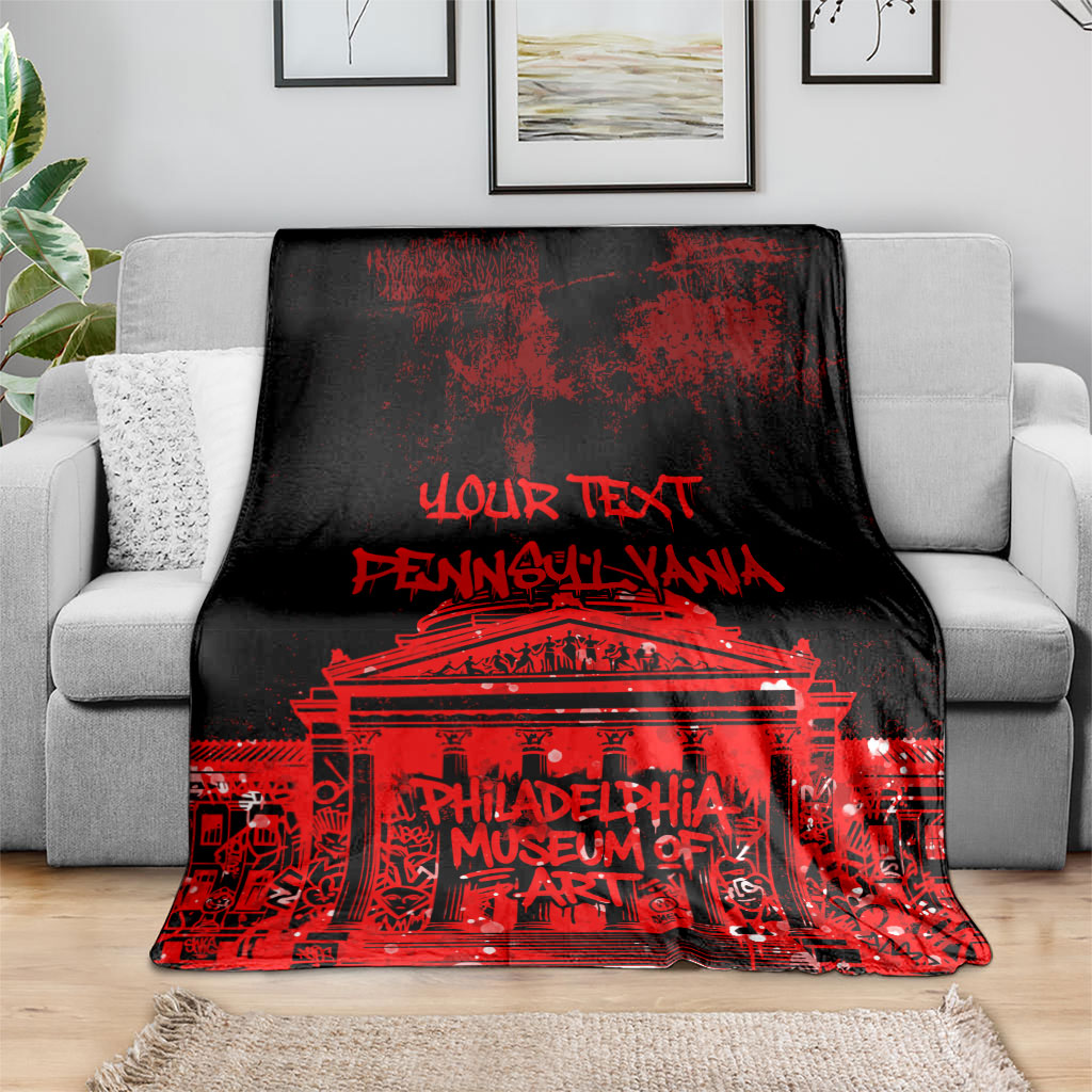Personalized Pennsylvania Philadelphia Museum Of Art Blanket Red Grunge Paint Splatter Graphic