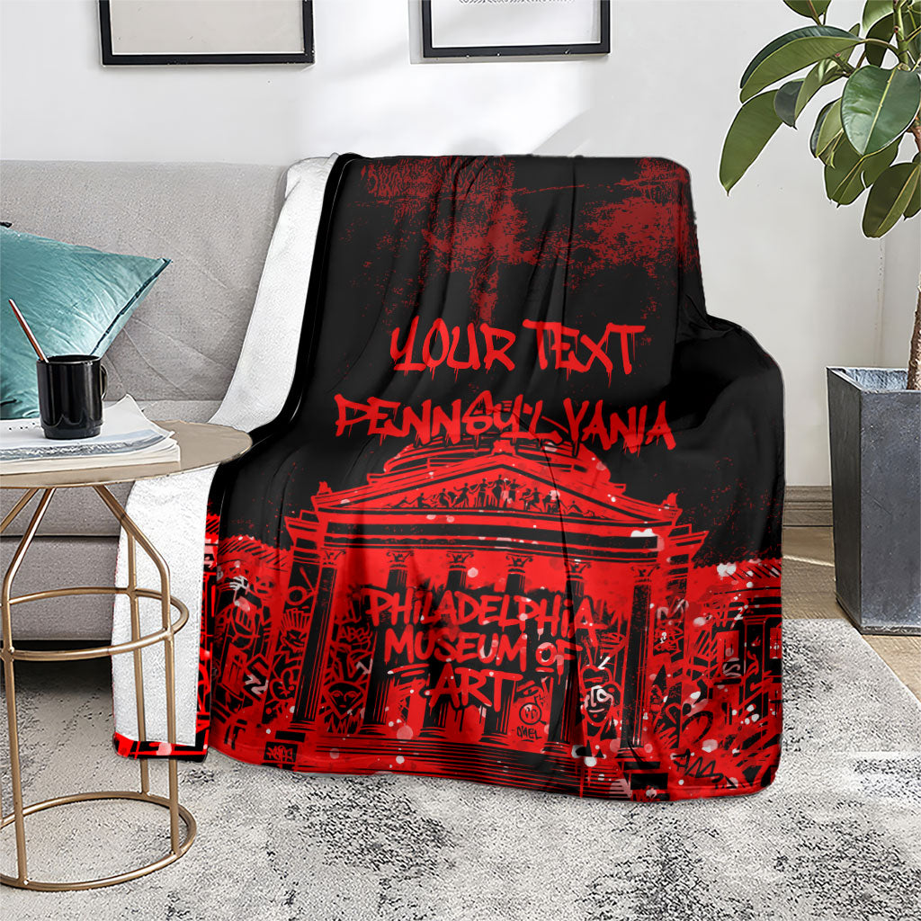 Personalized Pennsylvania Philadelphia Museum Of Art Blanket Red Grunge Paint Splatter Graphic