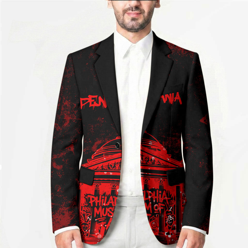 Personalized Pennsylvania Philadelphia Museum Of Art Blazer Red Grunge Paint Splatter Graphic