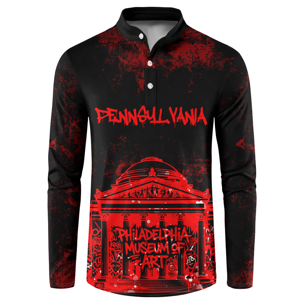 Personalized Pennsylvania Philadelphia Museum Of Art Button Sweatshirt Red Grunge Paint Splatter Graphic