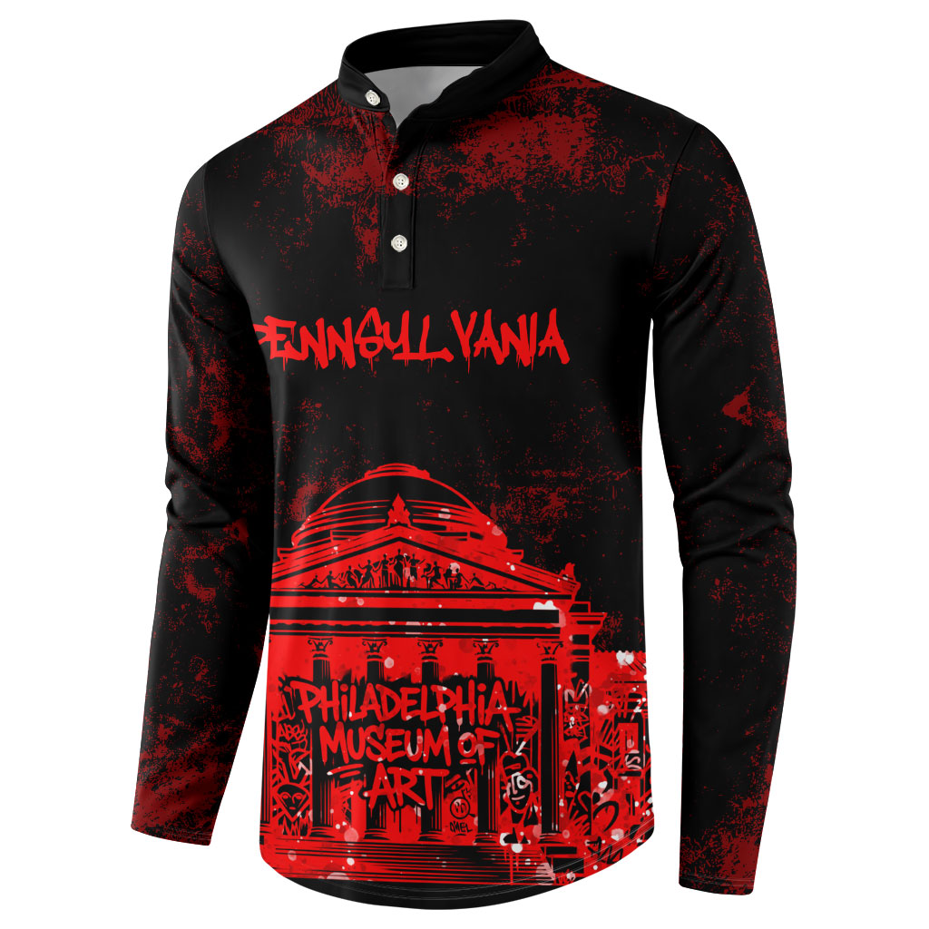 Personalized Pennsylvania Philadelphia Museum Of Art Button Sweatshirt Red Grunge Paint Splatter Graphic