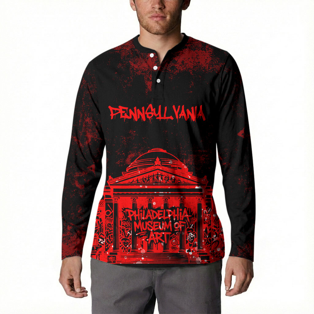 Personalized Pennsylvania Philadelphia Museum Of Art Button Sweatshirt Red Grunge Paint Splatter Graphic