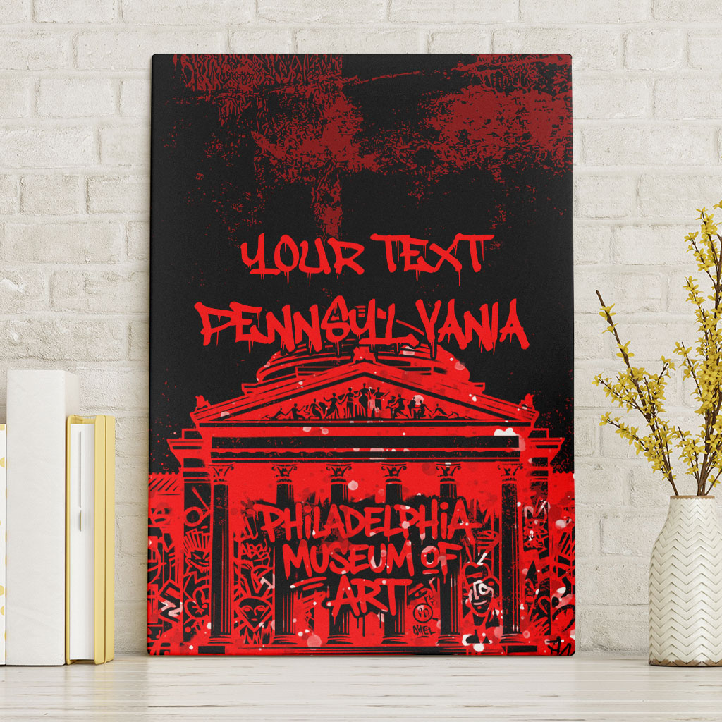 Personalized Pennsylvania Philadelphia Museum Of Art Canvas Wall Art Red Grunge Paint Splatter Graphic