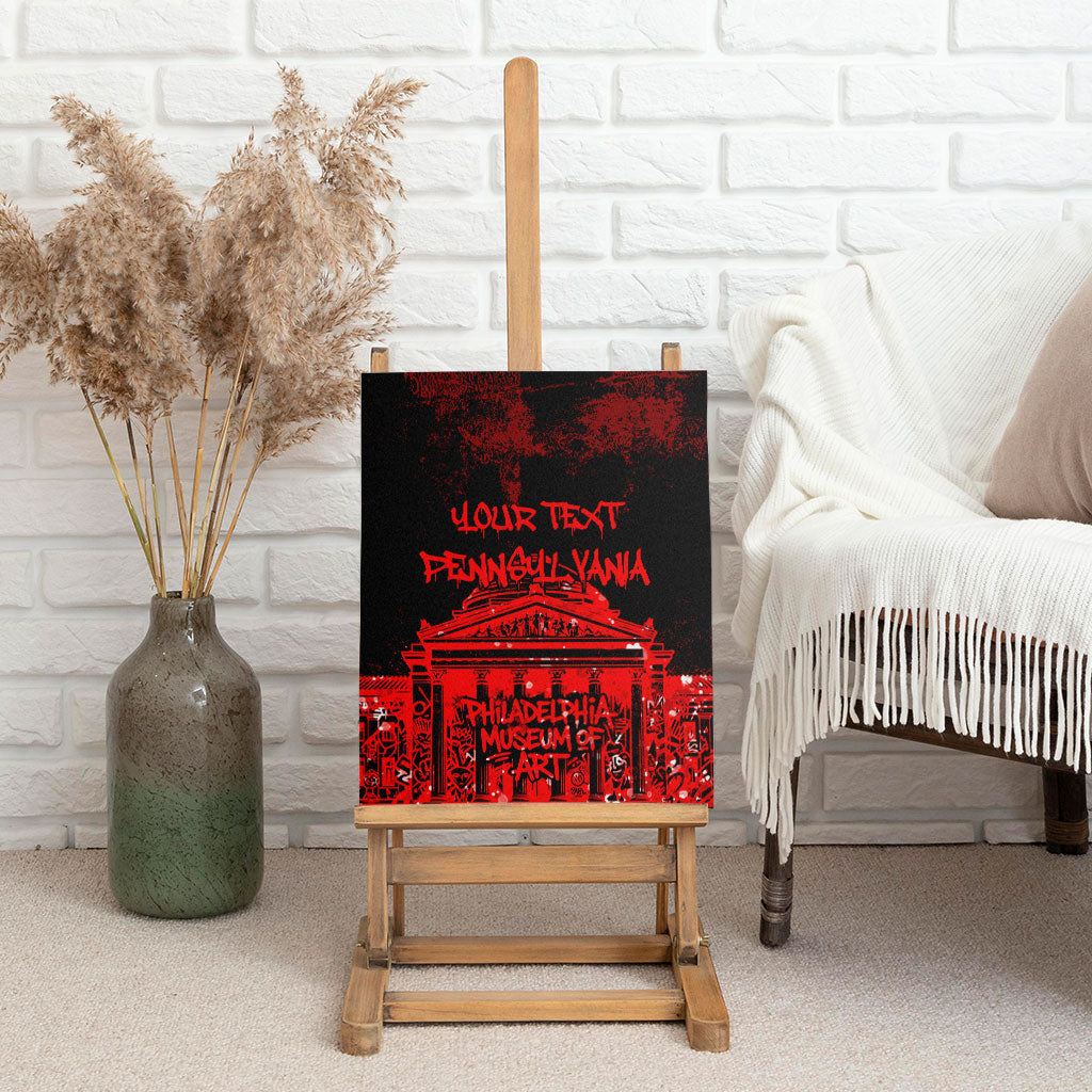 Personalized Pennsylvania Philadelphia Museum Of Art Canvas Wall Art Red Grunge Paint Splatter Graphic