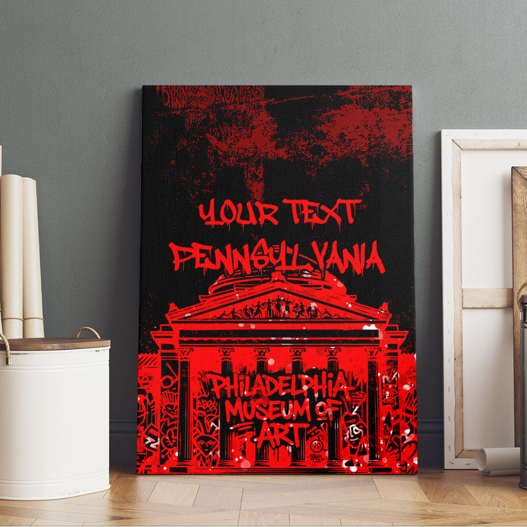 Personalized Pennsylvania Philadelphia Museum Of Art Canvas Wall Art Red Grunge Paint Splatter Graphic
