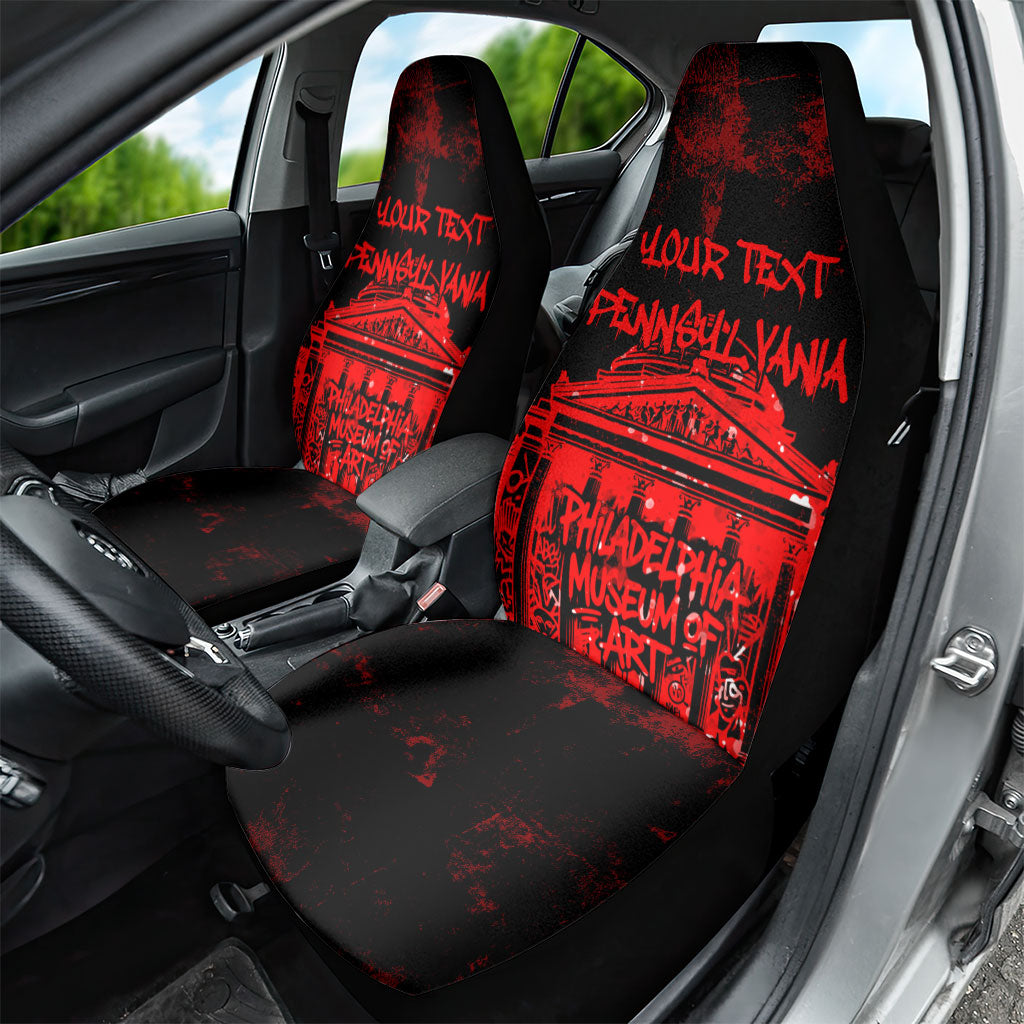 Personalized Pennsylvania Philadelphia Museum Of Art Car Seat Cover Red Grunge Paint Splatter Graphic