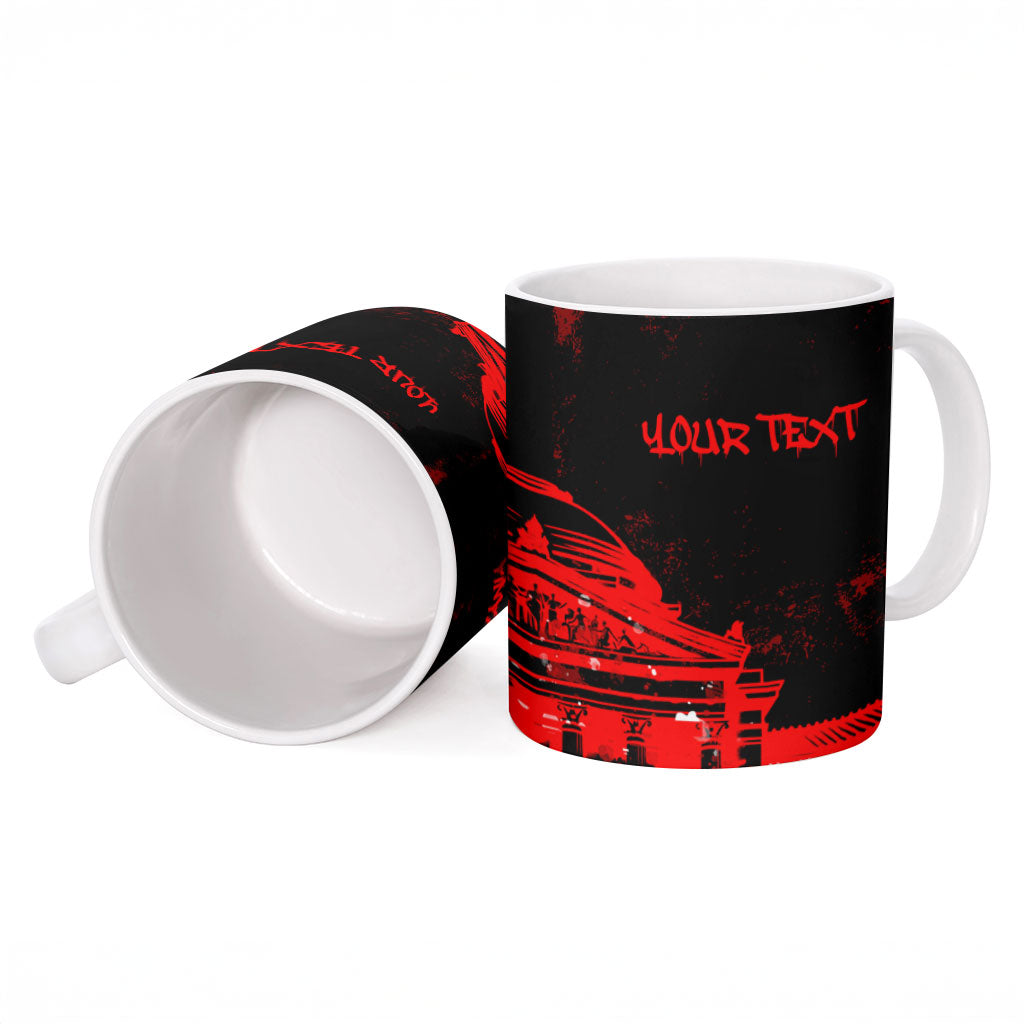 Personalized Pennsylvania Philadelphia Museum Of Art Ceramic Mug Red Grunge Paint Splatter Graphic