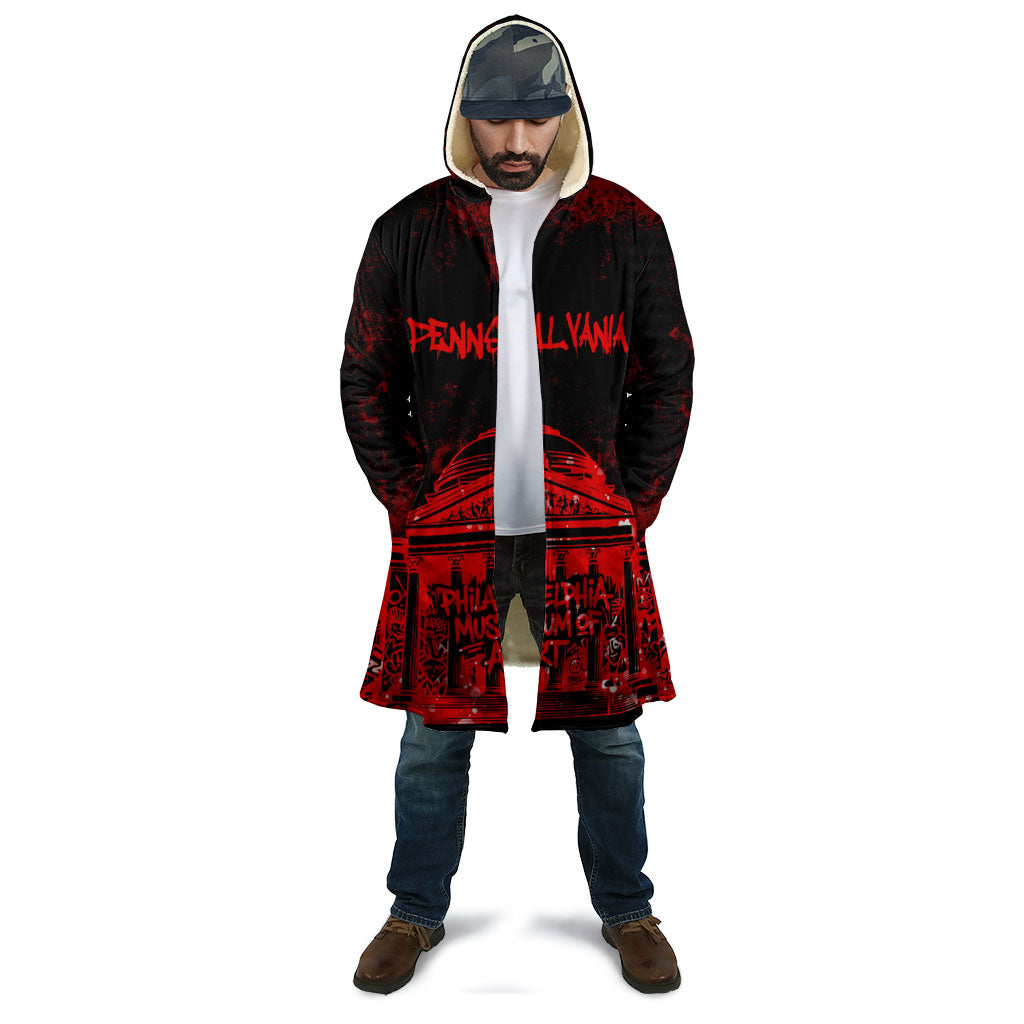 Personalized Pennsylvania Philadelphia Museum Of Art Cloak Red Grunge Paint Splatter Graphic