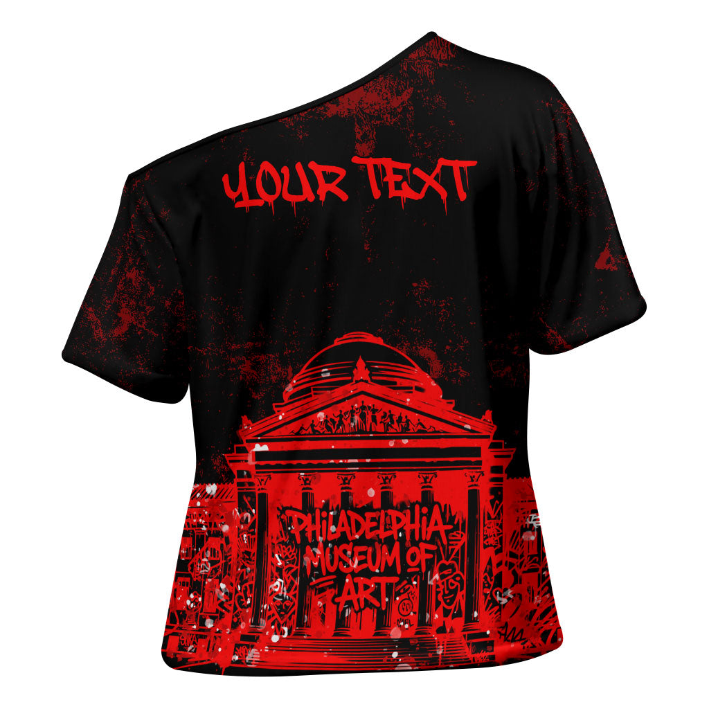 Personalized Pennsylvania Philadelphia Museum Of Art Cross Shoulder Shirt Red Grunge Paint Splatter Graphic