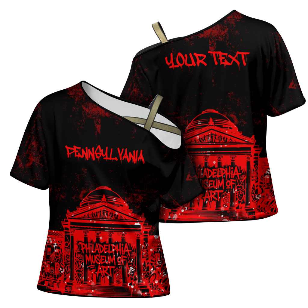 Personalized Pennsylvania Philadelphia Museum Of Art Cross Shoulder Shirt Red Grunge Paint Splatter Graphic