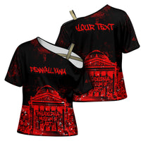 Personalized Pennsylvania Philadelphia Museum Of Art Cross Shoulder Shirt Red Grunge Paint Splatter Graphic