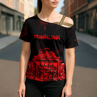 Personalized Pennsylvania Philadelphia Museum Of Art Cross Shoulder Shirt Red Grunge Paint Splatter Graphic