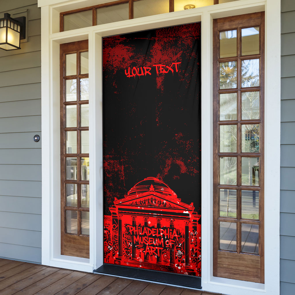 Personalized Pennsylvania Philadelphia Museum Of Art Door Cover Red Grunge Paint Splatter Graphic