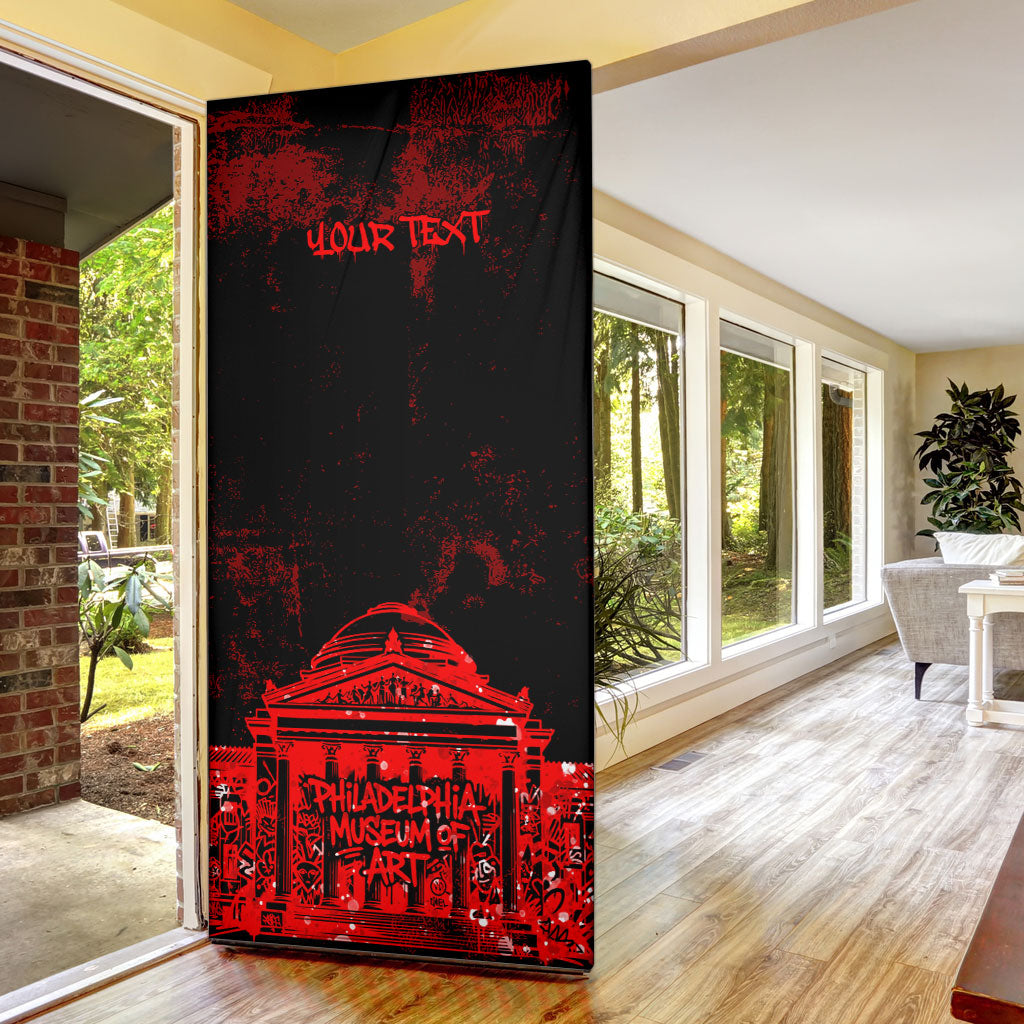 Personalized Pennsylvania Philadelphia Museum Of Art Door Cover Red Grunge Paint Splatter Graphic