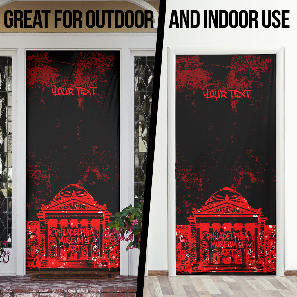 Personalized Pennsylvania Philadelphia Museum Of Art Door Cover Red Grunge Paint Splatter Graphic